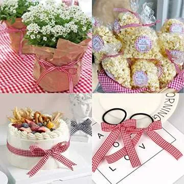 CCINEE 2 Rolls Red Gingham Ribbon，3/8" x 100Yd Red and White Buffalo Plaid Fabric Ribbons Rustic Checkered Ribbons for Hair Bows Accessories DIY Craft Christmas Home Party Decoration Gift Wrapping