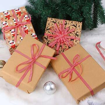 CCINEE 2 Rolls Red Gingham Ribbon，3/8" x 100Yd Red and White Buffalo Plaid Fabric Ribbons Rustic Checkered Ribbons for Hair Bows Accessories DIY Craft Christmas Home Party Decoration Gift Wrapping