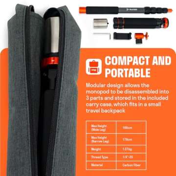 Best360 Monopod Pro Carbon Fiber Edition 2 in 1 360 Camera and Phone Stand (Heavy Duty Tripod for Vi...