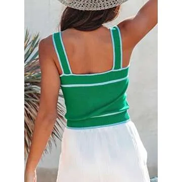 Dokotoo Womens Summer Cropped Tank Top Lightweight Color Block Knitted Sleeveless Tops Fitting Cami Tops Green Small