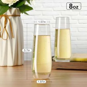 PARACITY Stemless Champagne Flutes, Champagne Glasses Set of 2, Elegant 8 oz Glass Champagne Flutes,...