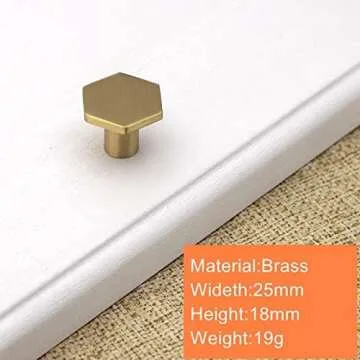 Solid Brass Hexagon Kitchen Cabinet Knobs and Pulls Gold Drawer Dresser Furniture Cupboard Door Pull Handles Hardware (S 18x25mm,4)