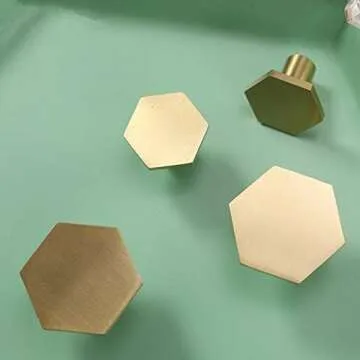 Solid Brass Hexagon Kitchen Cabinet Knobs and Pulls Gold Drawer Dresser Furniture Cupboard Door Pull Handles Hardware (S 18x25mm,4)