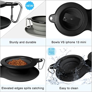 WINSEE Collapsible Dog Bowls with Mat for Travel