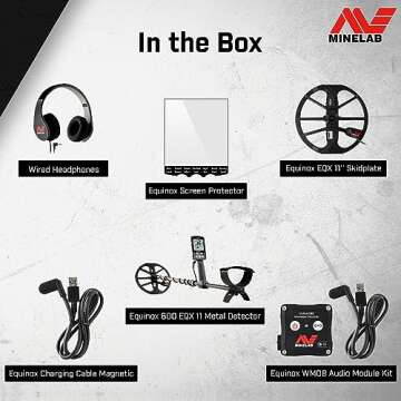 MINELAB Equinox 600 Multi-Frequency Waterproof Metal Detector for Adults with 11” Double-D Smart Coil & Wire Headphones (Option for 3 Single Frequencies, 3 Detect Modes)