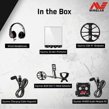 MINELAB Equinox 600 Multi-Frequency Waterproof Metal Detector for Adults with 11” Double-D Smart Coil & Wire Headphones (Option for 3 Single Frequencies, 3 Detect Modes)