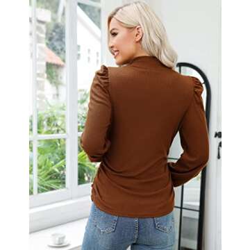 Coolmee Women's Knit Ribbed Maternity Top Mock Neck Long Sleeve Shirts Pregnant Ruched Tunic Pullover Sweater Brown S