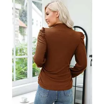 Coolmee Women's Knit Ribbed Maternity Top Mock Neck Long Sleeve Shirts Pregnant Ruched Tunic Pullover Sweater Brown S