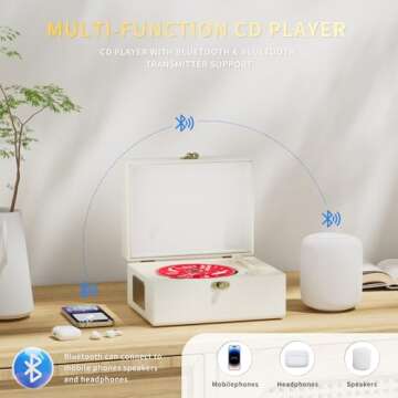 Yintiny Rechargeable Leather CD Player with Speakers; Bluetooth Transmitter; Festival Gift; BGM Player for Home Decor