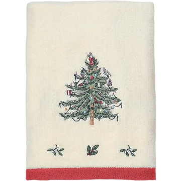 Spode Hand Towel - Soft & Absorbent Cotton, Holiday Bathroom Decor Christmas Tree Collection