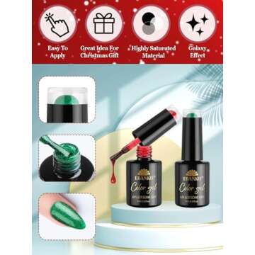 EBANKU Gel Nail Polish Kit, 12 Colors Gel Polish Kit Red Green Gel Polish Glitter Blue Silver Gel Polish Set Christmas Nail Polish Kit DIY Manicure Set For Holiday Nail Art Decoration