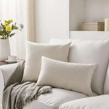 Meekio Set of 2 Ivory Pillow Covers 16 x 16 Inch for Decorative Home Styling