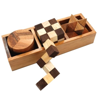 BSIRI 3 Puzzles in a Box - Exquisite Wooden Brain Teaser Collection for All Ages