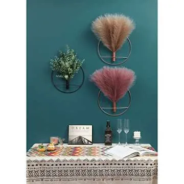 Pretty Jolly Wall Decor, Wall Metal vase Decoration Holder, Wall-Mounted Artificial Flowers, Golden Wall Decor Fake Eucalyptus 2 Pack, Wall Art Artificial Greenery, Farmhouse, Boho