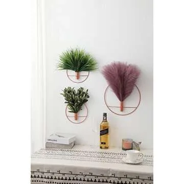 Pretty Jolly Wall Decor, Wall Metal vase Decoration Holder, Wall-Mounted Artificial Flowers, Golden Wall Decor Fake Eucalyptus 2 Pack, Wall Art Artificial Greenery, Farmhouse, Boho