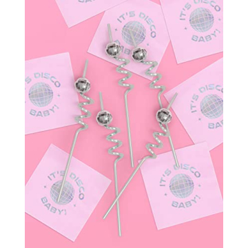 xo, Fetti Disco Ball Reusable Straws - 16 pc Party Supplies
