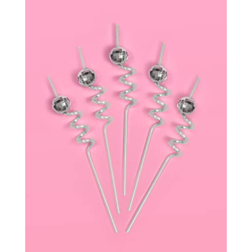 xo, Fetti Disco Ball Reusable Straws - 16 pc Party Supplies