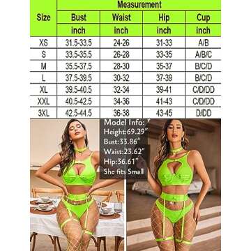 Avidlove Sexy Lingerie Set with Underwire Garter Belt Lingerie Set for Women Bra and Panty 5 Piece with Choker(No Stockings) Neon Green