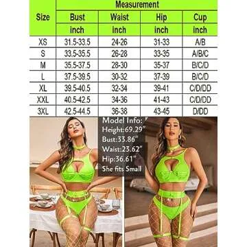 Avidlove Sexy Lingerie Set with Underwire Garter Belt Lingerie Set for Women Bra and Panty 5 Piece with Choker(No Stockings) Neon Green