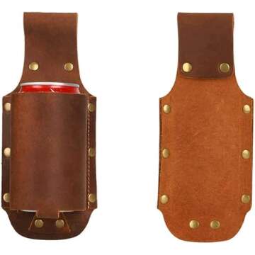 Beer Holder,Leather Beer Holster Bottle Holders,Beer Belt Holder Beer Gifts for Men,BBQ/Grilling Gifts for Travel Camping Party Outdoor,Cool Beer Accessories Gadgets for Men (Brown)