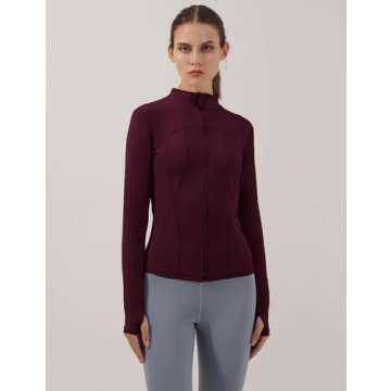 Locachy Women's Slim Fit Full Zip Athletic Running Sports Workout Jacket with Pockets Style 02 Burgundy M