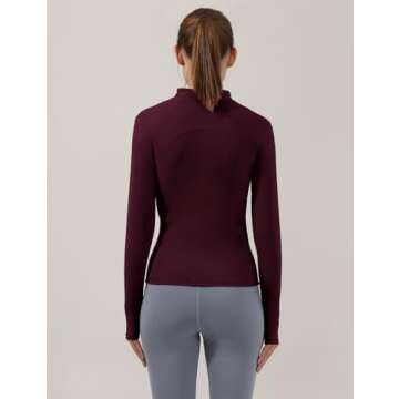 Locachy Women's Slim Fit Full Zip Athletic Running Sports Workout Jacket with Pockets Style 02 Burgundy M