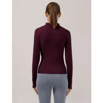 Locachy Women's Slim Fit Full Zip Athletic Running Sports Workout Jacket with Pockets Style 02 Burgundy M