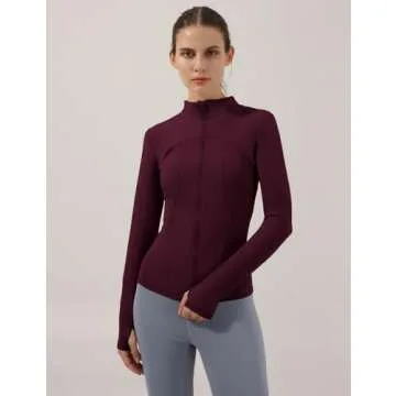 Locachy Women's Slim Fit Full Zip Athletic Running Sports Workout Jacket with Pockets Style 02 Burgundy M