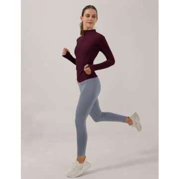 Locachy Women's Slim Fit Full Zip Athletic Running Sports Workout Jacket with Pockets Style 02 Burgundy M