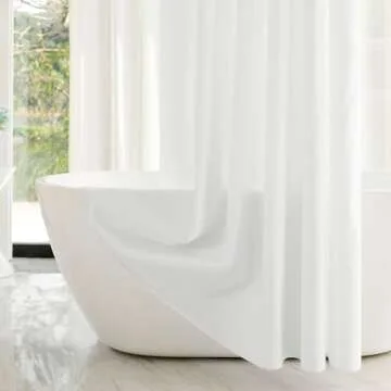 YISURE Cotton Extra Long Fabric 84 Inch Off White Linen Textured Heavy Duty Shower Curtain for Bathr...