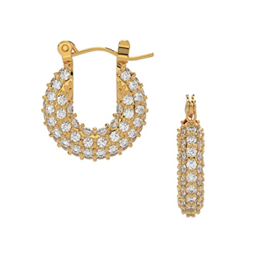 ELISE & DREW - 18k Gold Plated Hoop Earrings, Comfortable Small Stainless Steel Huggies with Cubic Z...