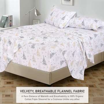 RUVANTI Flannel Sheets Twin Size - 100% Cotton Double Brushed Twin Sheets Set, Deep Pockets 16 Inches, All Seasons Breathable & Extra Soft Bed Sheets, Warm & Cozy, 3 Piece, Christmas Tree