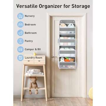 Yecaye 1 Pack Bathroom Organizers and Storage, 35.2lbs Load Toy Stuffed Animal Storage, Swing-proof Hanging Over the Door Organizer for Nursery Newborn Baby Essential Stuff