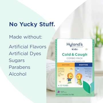 Hyland's Kids Cold & Cough, Day & Night Combo Pack Grape, Cold Medicine for Ages 4+, Syrup Cough Medicine for Kids, Nasal Decongestant, Allergy Relief, 4 Fl Oz (Pack of 2)