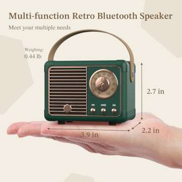 PRUNUS J-999 Retro Bluetooth Speaker,Vintage Decor,Mini Wireless Bluetooth Speaker,Cute Old Fashion Style Support USB/TF Card/AUX for Kitchen Desk Bedroom Office Party Outdoor(Green)
