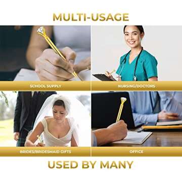 ETCBUYS Diamond Gold Metal Pens - Ballpoint Pens for Bridesmaids Gifts, Gold Fancy Pens, Office Decor for Women, Pens with Diamonds on Top | Metal Crystal Pen | Black Ink 12 Diamond Pens