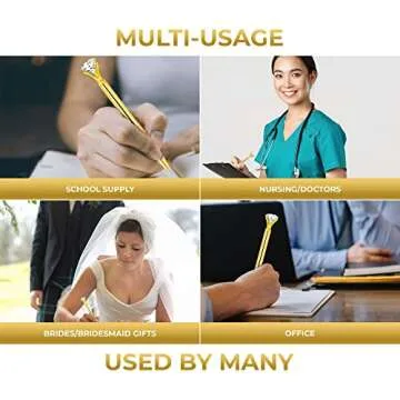 ETCBUYS Diamond Gold Metal Pens - Ballpoint Pens for Bridesmaids Gifts, Gold Fancy Pens, Office Decor for Women, Pens with Diamonds on Top | Metal Crystal Pen | Black Ink 12 Diamond Pens