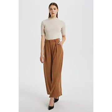 Tronjori Women High Waist Casual Palazzo Pants Trousers