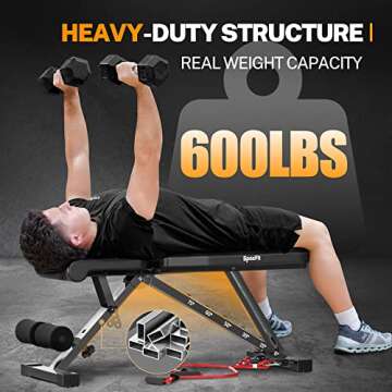 SpoxFit Adjustable Weight Bench, Full Body Workout Bench for Home Gym, Multi-Purpose Small Lightweight Bench Set with Exercise Accessories, 5 Sec Quick Folding Bench, Super Easy Assembly