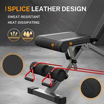 SpoxFit Adjustable Weight Bench, Full Body Workout Bench for Home Gym, Multi-Purpose Small Lightweight Bench Set with Exercise Accessories, 5 Sec Quick Folding Bench, Super Easy Assembly