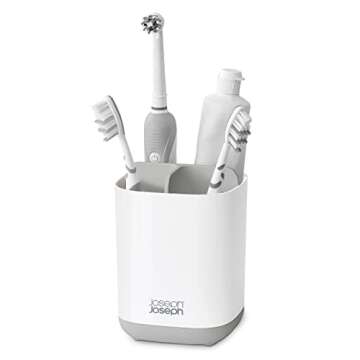 Joseph Joseph Easy-Store - Compact Toothbrush Holder Caddy Bathroom Storage , Grey/White, Regular