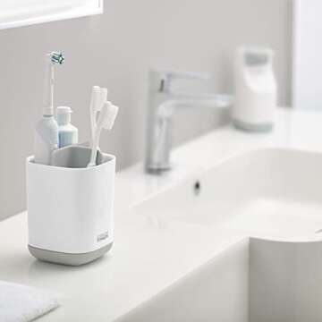 Joseph Joseph Easy-Store - Compact Toothbrush Holder Caddy Bathroom Storage , Grey/White, Regular