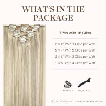 GOO GOO Clip in Hair Extensions Real Human Hair, Remy Human Hair Extensions Clip ins for Women, Natural Human Hair, 16inch 120g 7Pcs, 17A/60A Ash Blonde Highlighted Platinum Blonde