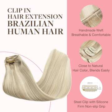 GOO GOO Clip in Hair Extensions Real Human Hair, Remy Human Hair Extensions Clip ins for Women, Natural Human Hair, 16inch 120g 7Pcs, 17A/60A Ash Blonde Highlighted Platinum Blonde