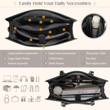 RAINSMORE Laptop Bag for Women 15.6 Inch Waterproof Leather Computer Tote Bag Professional Business Office Work Bags Briefcase Large Capacity Lightweight Women Handbag Shoulder Bag, Black