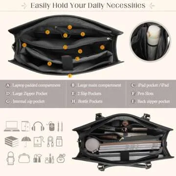 RAINSMORE Laptop Bag for Women 15.6 Inch Waterproof Leather Computer Tote Bag Professional Business Office Work Bags Briefcase Large Capacity Lightweight Women Handbag Shoulder Bag, Black