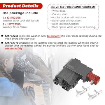 Upgraded 131763256 131763202 Washer Door Lock Switch with 131763310 Door Strike by Puxyblue Fit for ...
