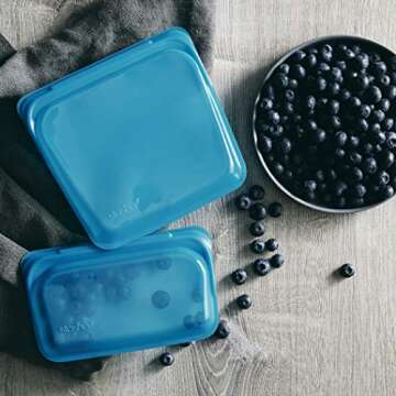 Stasher Re-Usable Food-Grade Platinum Silicone Sandwich and Snack Bag for Eating from/Cooking, Freezing and Storing in/Protecting Electronic Devices/Organising/Travelling, Set of 2, Blueberry