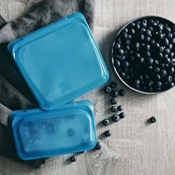 Stasher Re-Usable Food-Grade Platinum Silicone Sandwich and Snack Bag for Eating from/Cooking, Freezing and Storing in/Protecting Electronic Devices/Organising/Travelling, Set of 2, Blueberry
