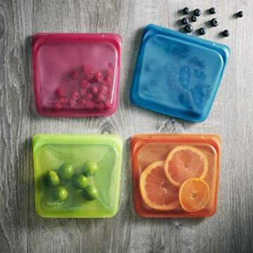 Stasher Re-Usable Food-Grade Platinum Silicone Sandwich and Snack Bag for Eating from/Cooking, Freezing and Storing in/Protecting Electronic Devices/Organising/Travelling, Set of 2, Blueberry